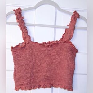 Cropped elastic ruffle tank